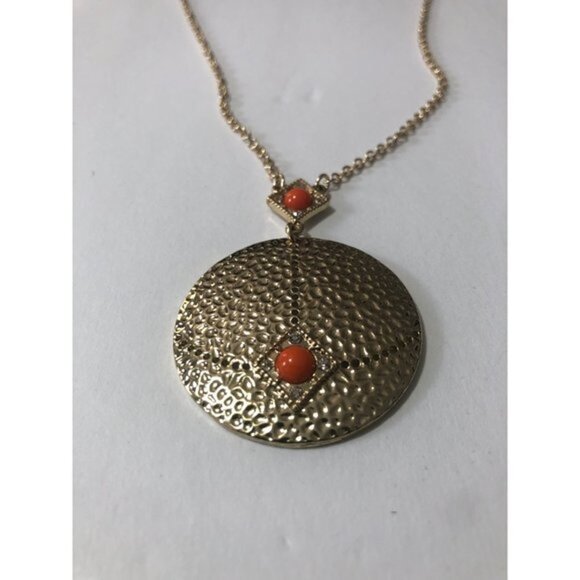 Avon Goldtone Orange Pendant Long Chain Necklace 28” - Picture 5 of 6